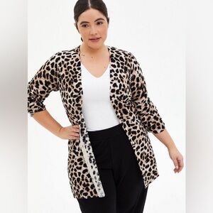 Torrid Cheetah Leopard Sweater Cardigan Beige Black Cotton Blend Sz 4X